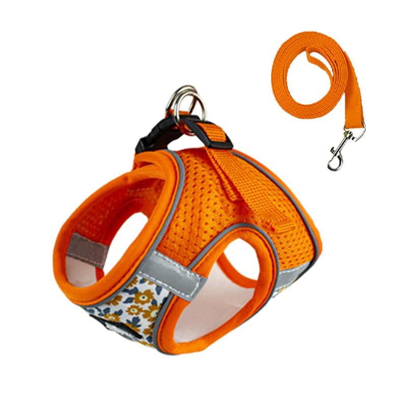 Floral Pet Harness and Leash Set for Small Dogs Reflective Puppy Harness Anti Escape Meash Cat Chest Strap Dog Walking Supplies