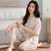 Lyocell pajamas women's spring summer seven-quarter-sleeved nine-point pants middle-aged mother cardigan casual loungewear thin suit