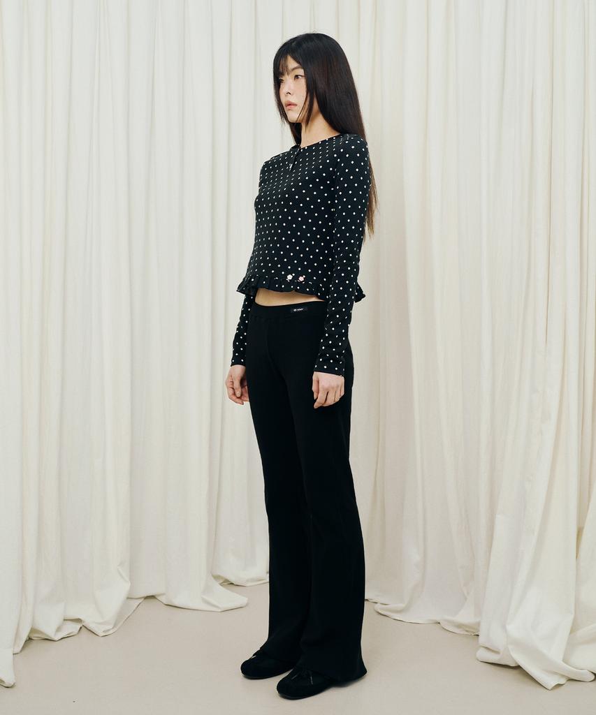 Mihebeu Polka Dot Frill Long Sleeve Black