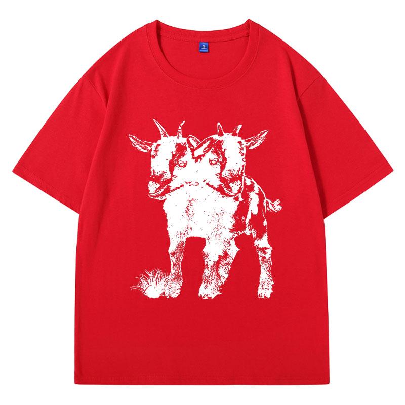Two Headed Goat Shirt Funny Meme T Shirt for Women Men Cool Graphic T Shirts Weird Creepy Occult T-shirt Short Sleeve Clothes