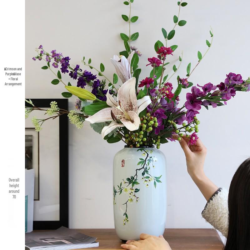 Round Chinese Ceramic Vase: Floral Art for Living Room & Hallway Decor, Ideal for Hydroponics & Silk Flowers