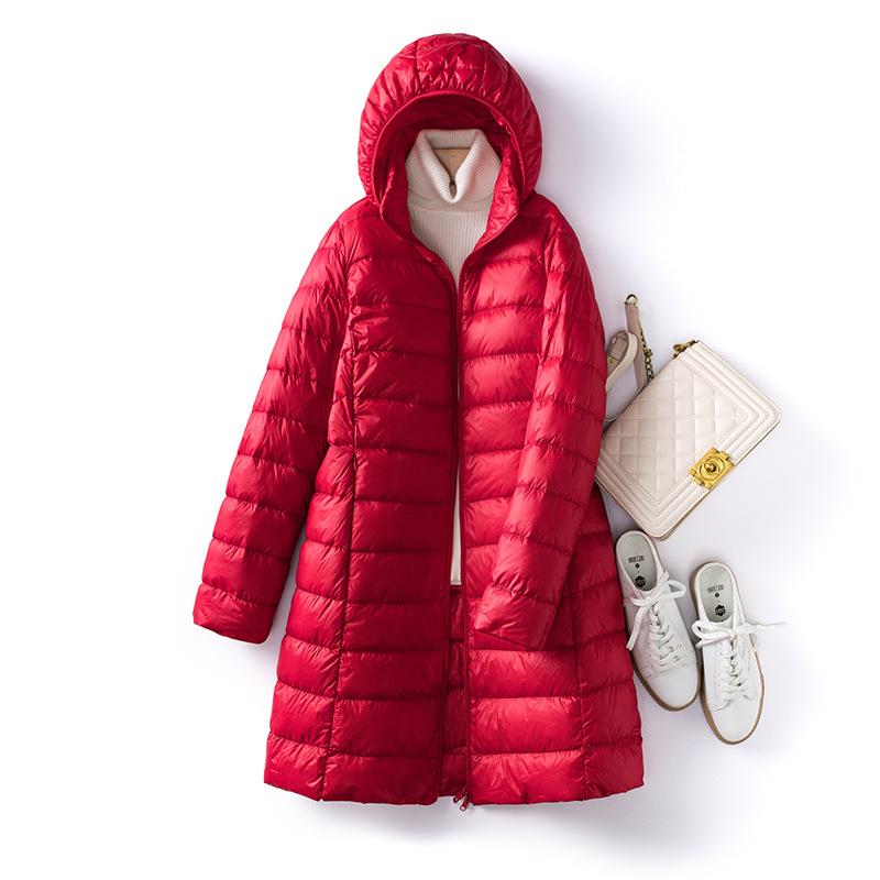 Ultra-light Long Down Jacket Women Autumn Winter Slim Hat Detachable Warm White Duck Down Coat Women Portable Outerwear