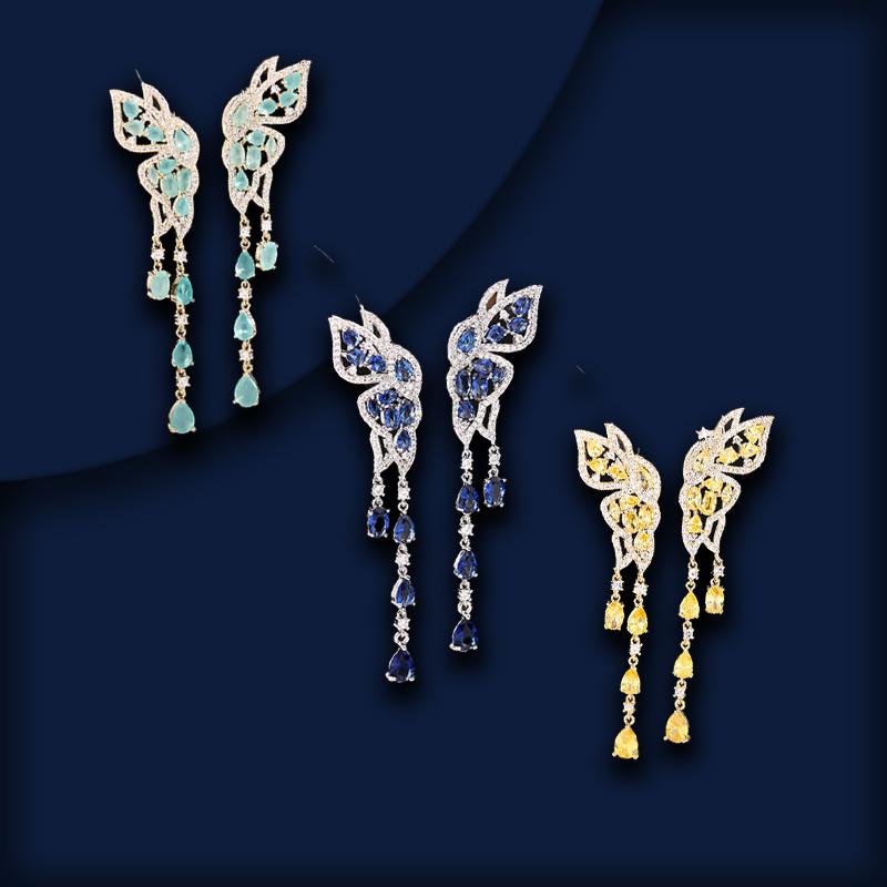 Colored Cubic Zirconia Inlaid Earrings Fly With Each Other Long Style Butterfly Embellishment Face Drops Tassel Earrings