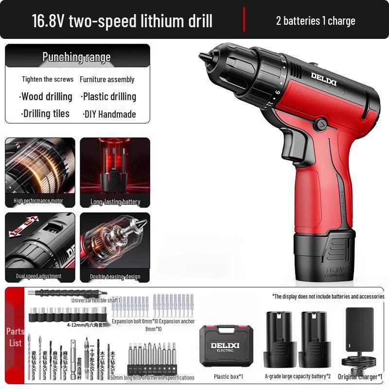 DELIXI ELECTRIC Cordless Dual-Speed Drill/Screwdriver CN Plug (adapter Included)