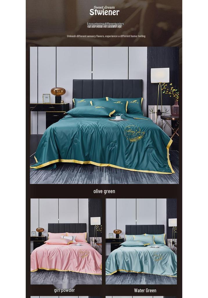 Four-Piece Washable Silk and Tencel Cooling Summer Quilt Set