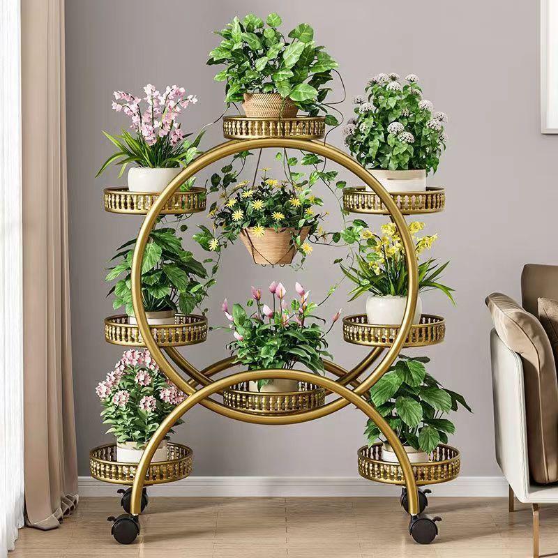 Floor Standing Mobile Plant Rack with Wheels Epipremnum Pot Stand Iron Multi-Layer Balcony Flower Shelf Storage Organizer