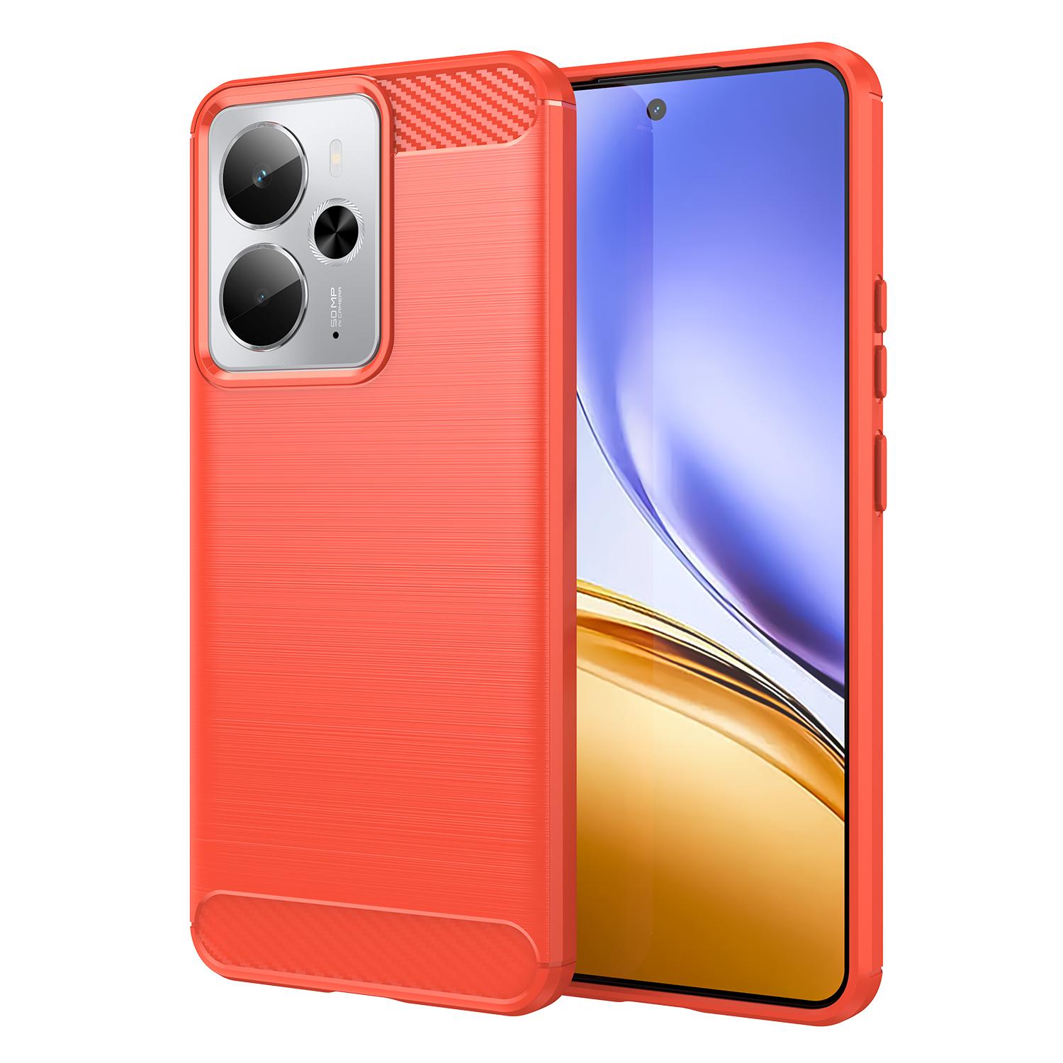 

Protective Case for Realme 14T 5G/P3 5G/Neo7x 5G/14 5G Phone Cover Carbon Fiber Texture Brushed Red