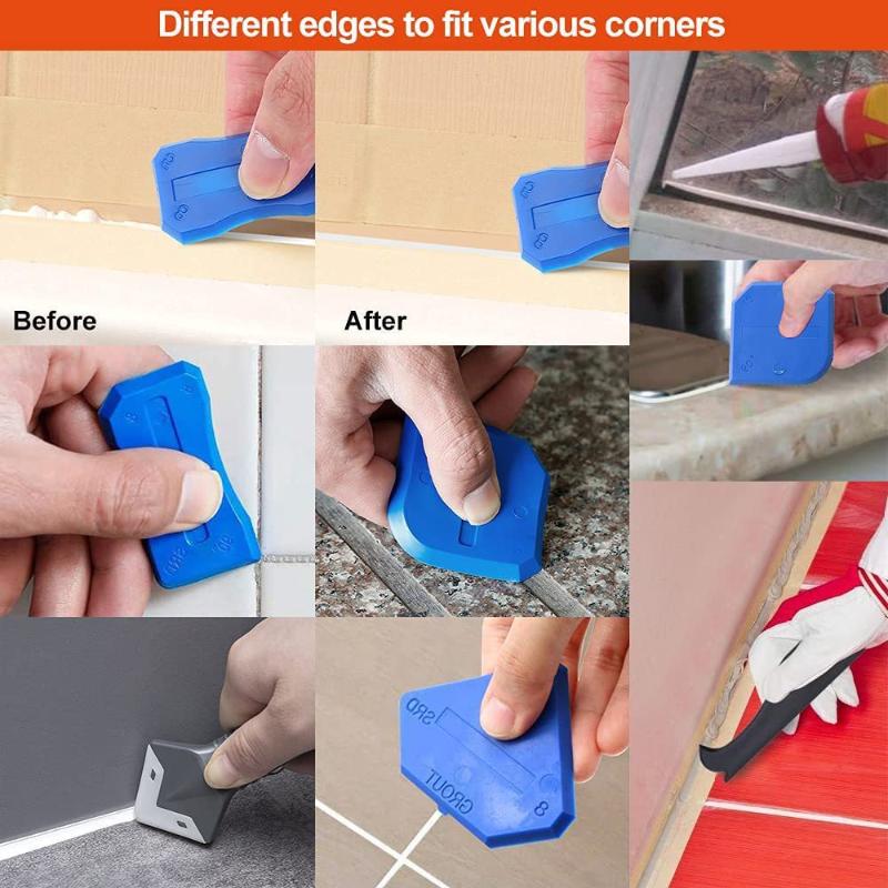 9Pcs Caulk Nozzle Applicator Multi Purpose Tool Kit with Scraper Sealant Remover for Bathroom Kitchen Projects