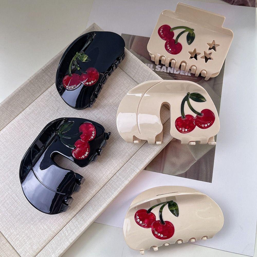 Fruit Cherry Hair Claw Rhinestone Large Shark Clip Temperament Acetic Acid Crab Clip  Girl