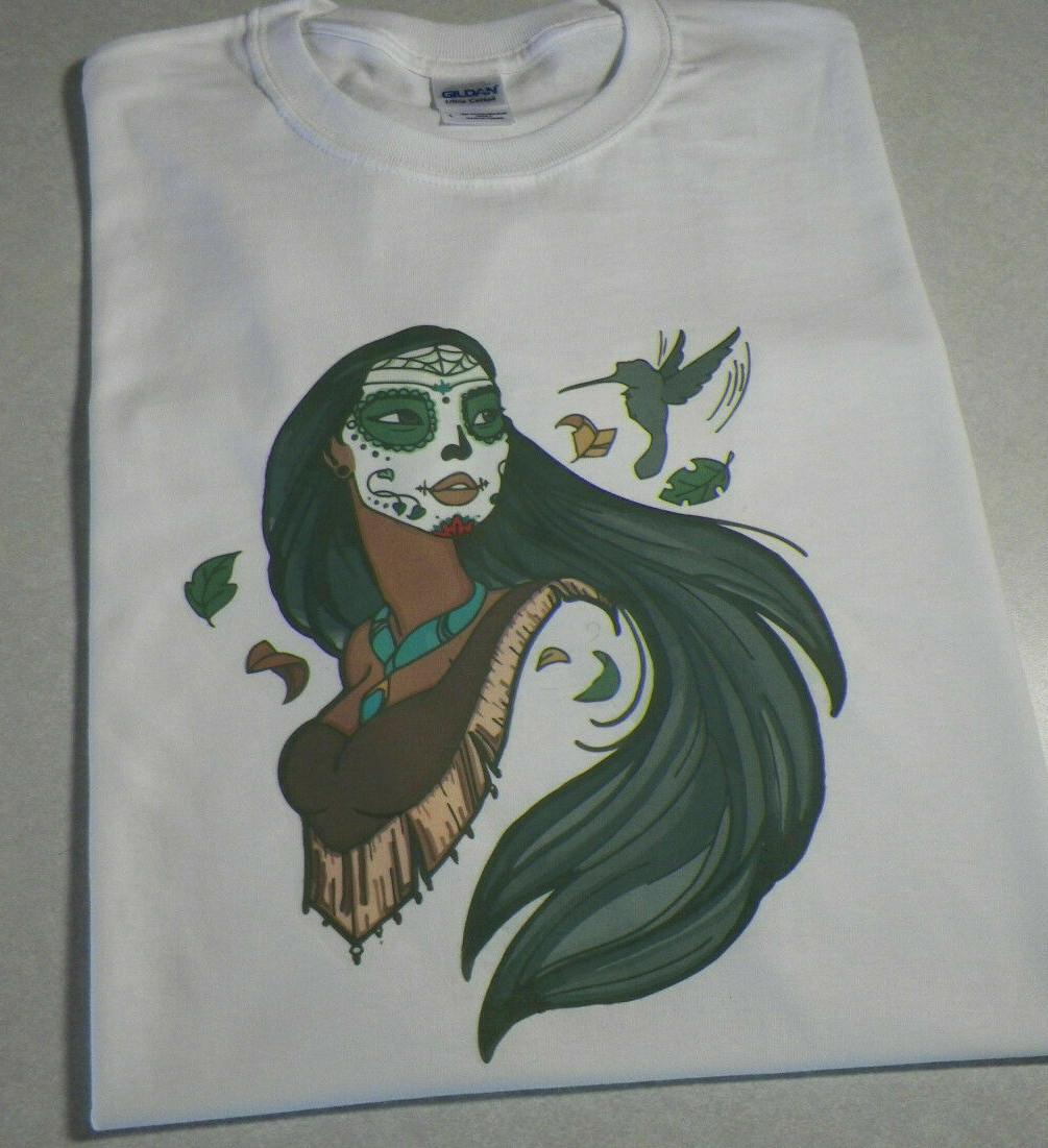 Pocahontas Day of the dead native American T-Shirt Mens Womens Tees Top tee S