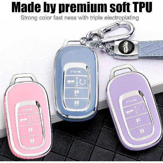 Montague Key Fob Cover For Honda With Keychain, Premium TPU Key Case Shell For 2024   Honda Accord, Civic, HR-V, CR-V, Pilot Remote Smart Car Key Fob
