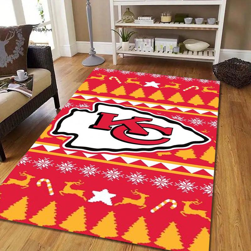 Kansas City Weihnachts-Football-Muster Weicher Teppich Nicht rutschfest Indoor Boden Teppich Sport Dekor Matte für Schlafzimmer