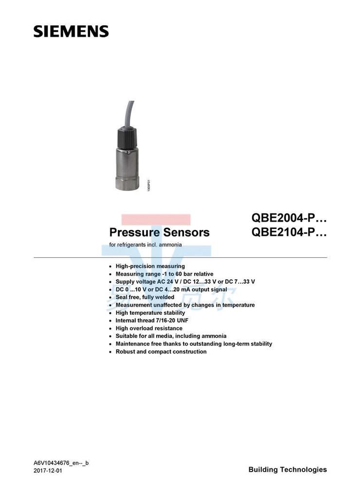 Siemens QBE2104-P30U/P60U Refrigerant Pressure Sensor