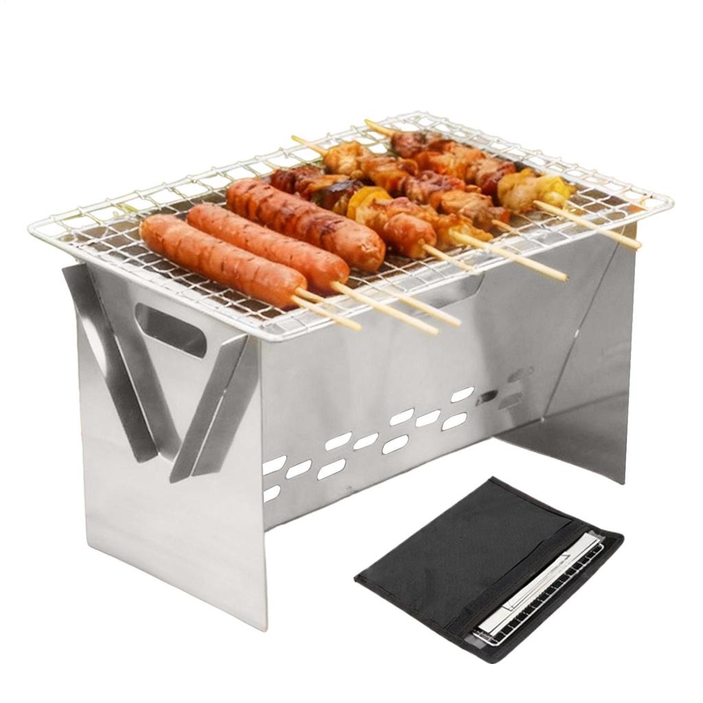 Foldable Portable Charcoal Grill Stainless Steel Fire Pit For Camping Backyard Bonfire Patio BBQ Cooking Picnic Beach Backpack