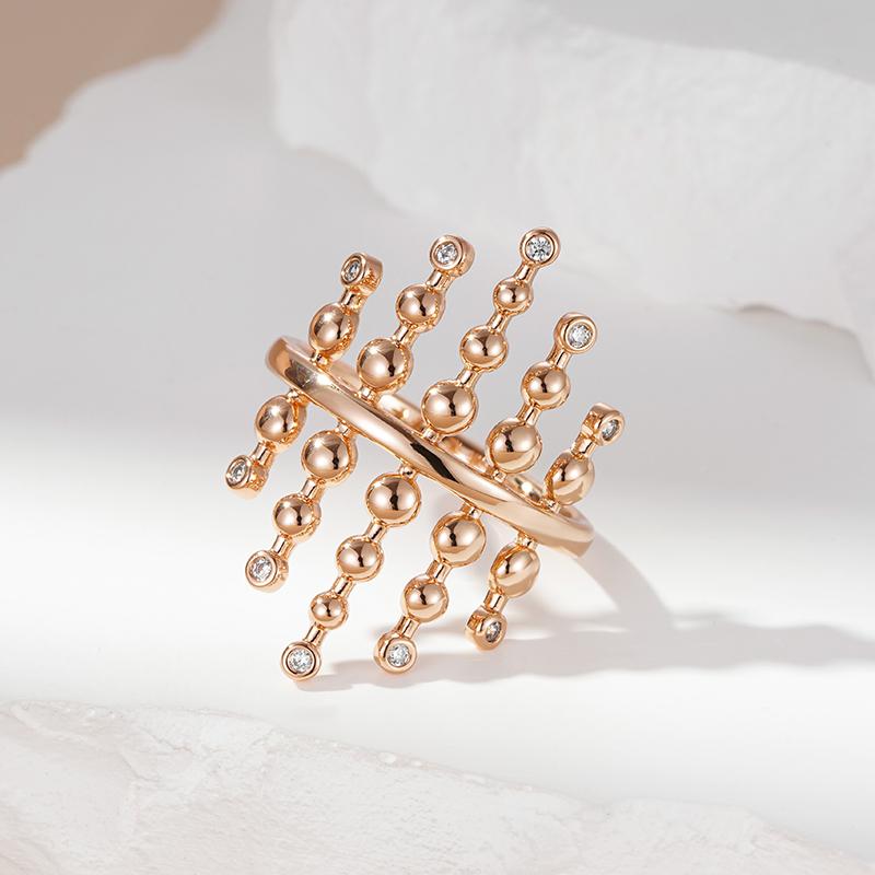 Luxury Glossy Spherical Link Big Rings  Rose Gold Color Fashion Natural Zircon Ethnic Bride Daily Jewelry  New
