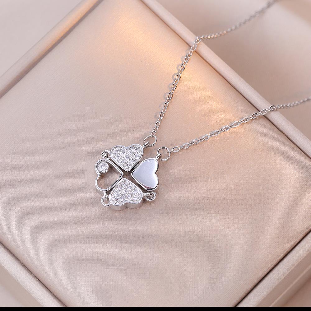 Double Layer Four-Leaf Clover Titanium Steel Necklace: Japanese & Korean Women's Heart Clavicle Chain