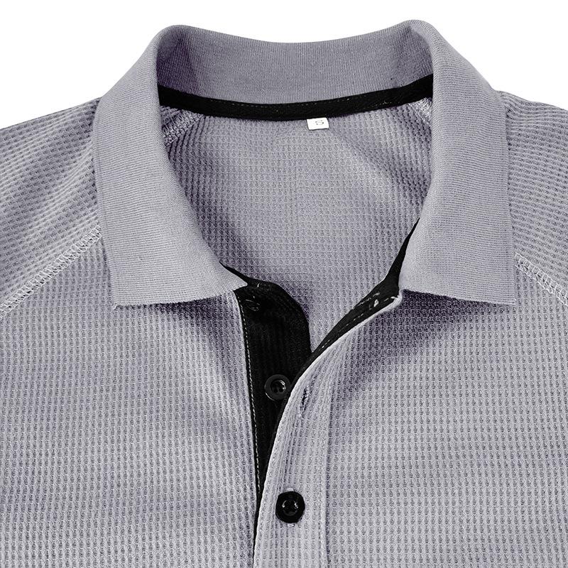 Mens Long Sleeve Turn Down Collar Waffle Polo Shirt Casual Daily Mens Top