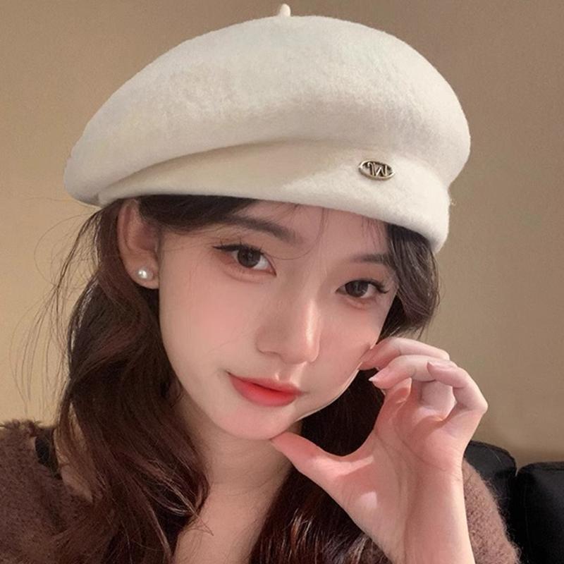 Young Ladies Casual Autumn Winter Stylish Solid Wool Berets Cap Warm Women's Beret for Daily Use