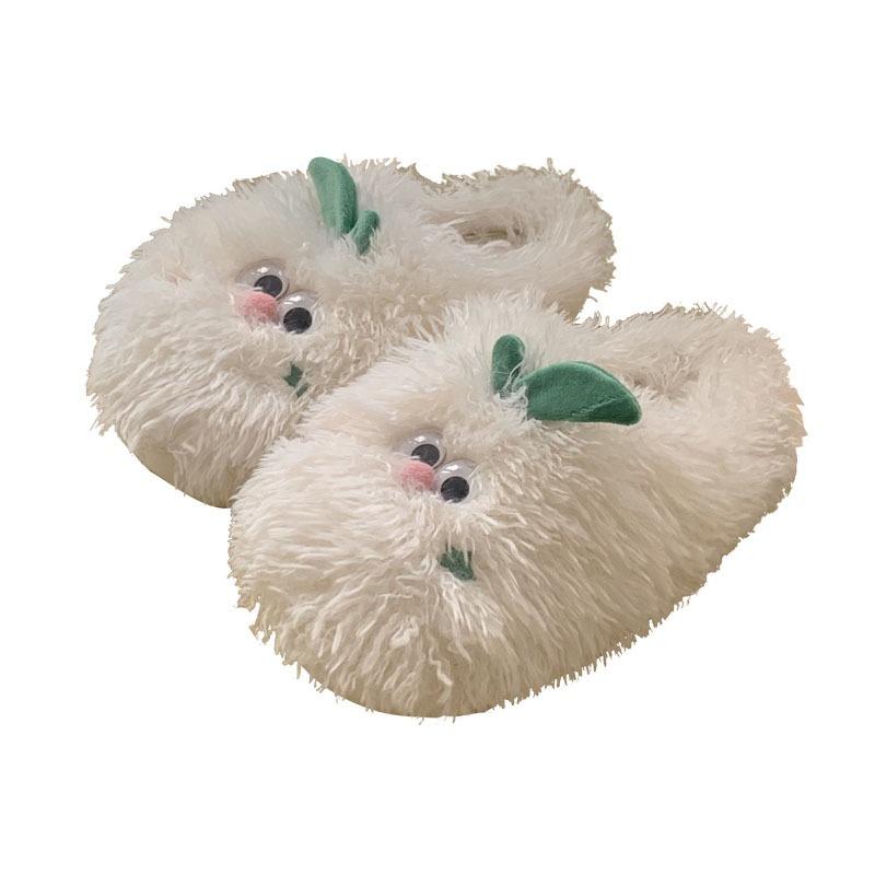Female winter cute little orange plush cotton slippers warm home indoor confinement soft bottom bag head slippers