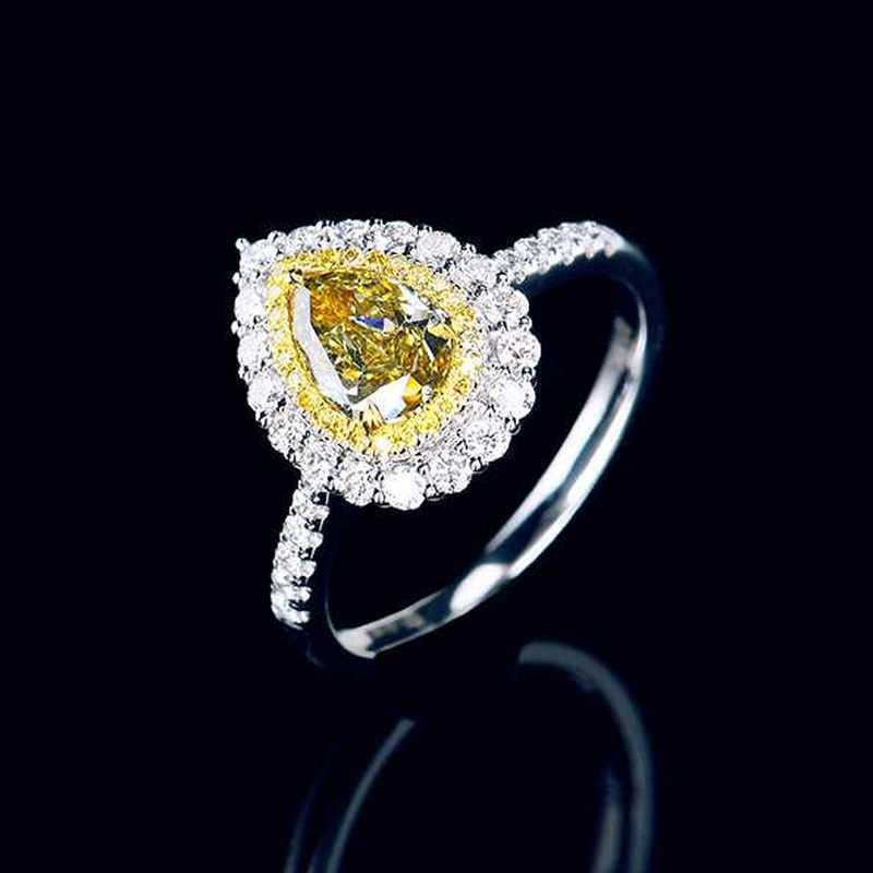 SACE GEMS Classic Water Droplets Shape Luxury Yellow Zircon Ring Ladies Jewelry Wedding Promise Party Gift