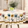 Retro Cartoon Colored Flower Round Dining Table Cloth, Waterproof And Oil-Proof Leave-In Tablecloth, Household Rectangular Dining Table Cloth