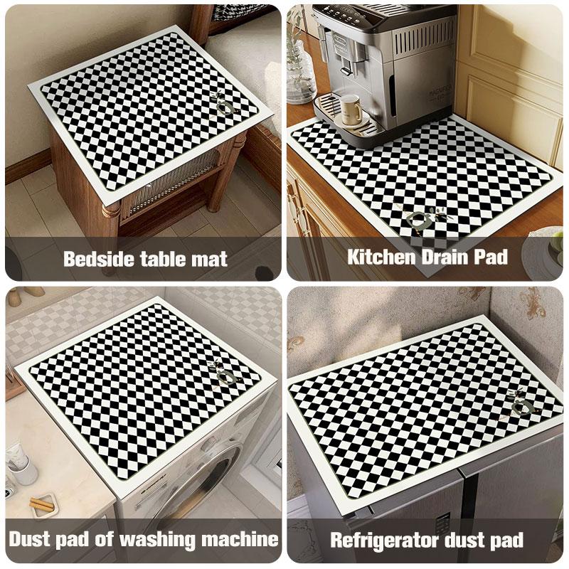 Housse de protection anti-poussière pour machine à laver imprimé à carreaux Tapis de séchage pour vaisselle à carreaux Tapis absorbant pour table Housse anti-poussière pour micro-ondes Cuisine Salle de bain