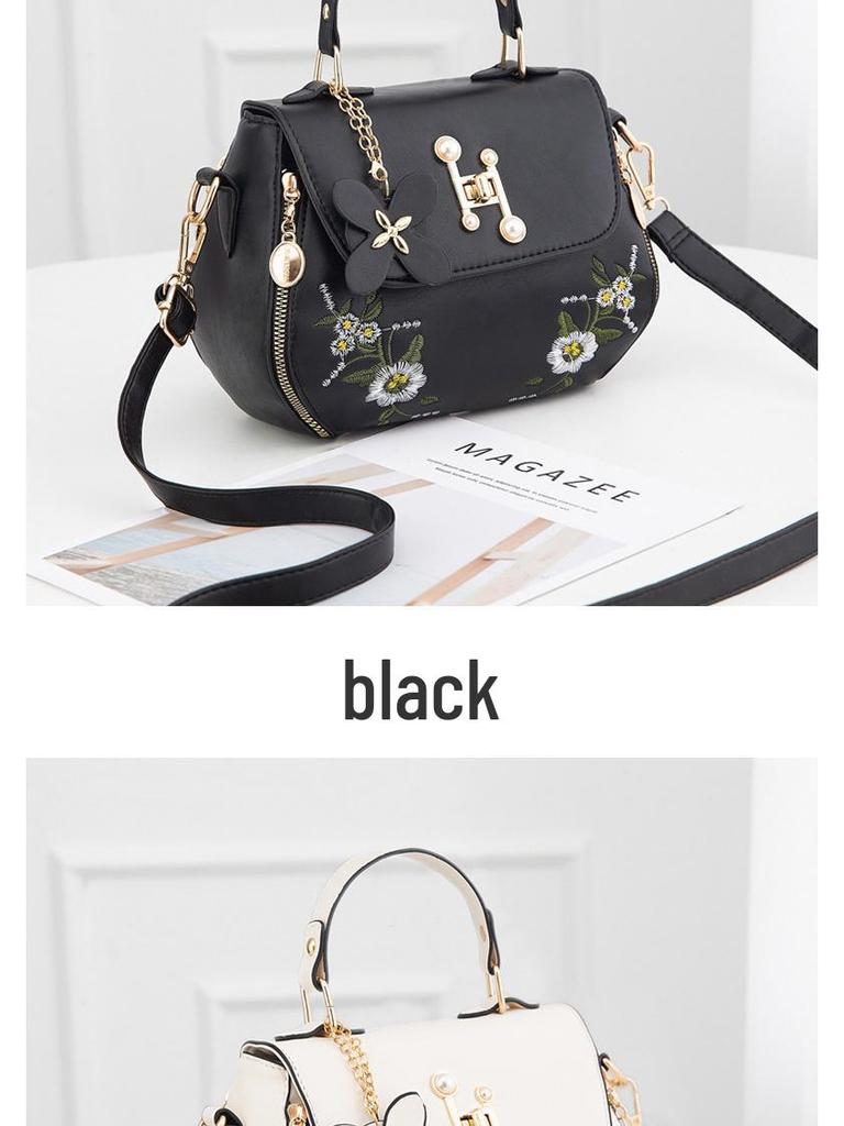 Embroidery Handbag: 2022 New Fashionable PU Leather Single Shoulder Crossbody Bag for Women