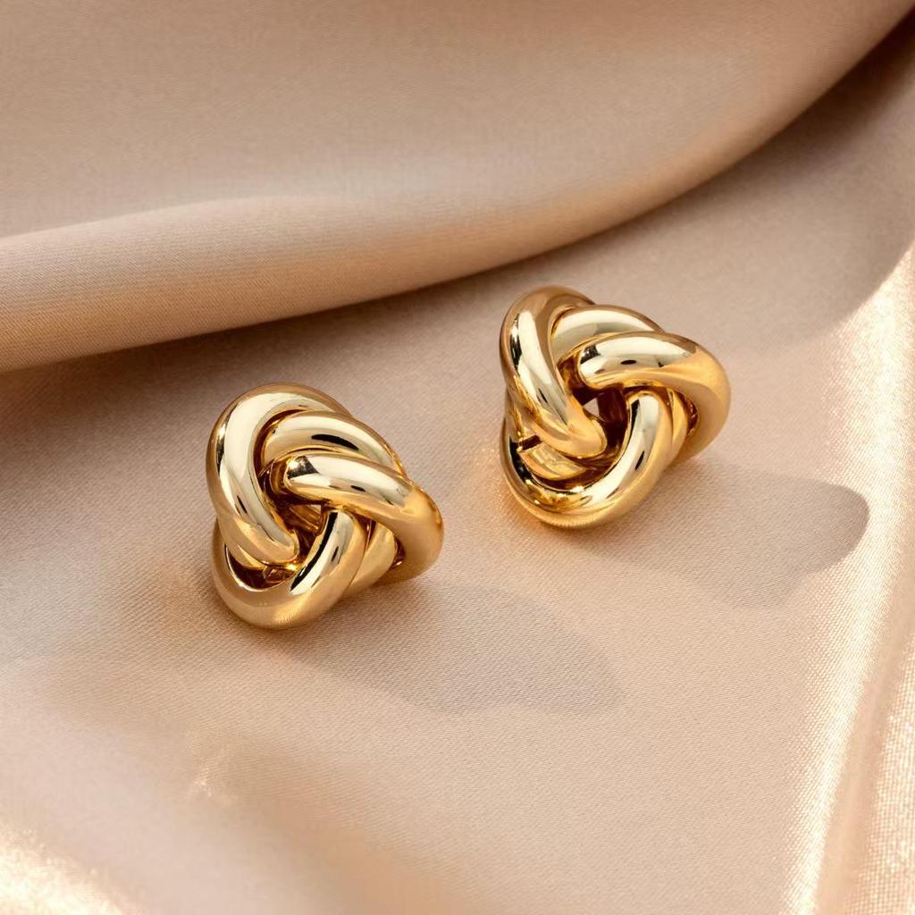 Gold-Tone Geometric Twist Earrings: Fashionable and Versatile Multi-Layer Braided Earrings for Women.