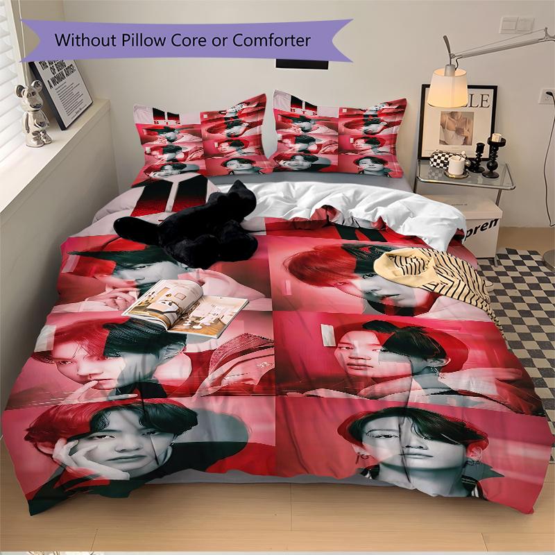 3Pcs Bts Aesthetic Bedding Set Soft Fabric Duvet Cover Pillowcases Home Christmas Xmas Halloween Gift 1 Duvet Cover 2 Pillowcase N1252