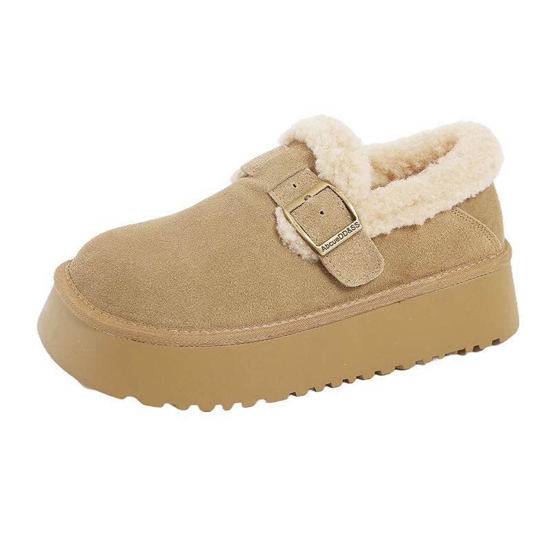 Fashion 2024 Winter New Women's Hairy Cotton Shoes with Matte Leather Surface for Warm and Comfortable Thick Soled Shoes for Women