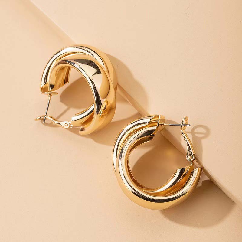 2026 New Fashion Metal Geometric Round Circle Hoop Earrings for Women Vintage Gold Color C-Shaped Statement Earring Jewelry Gift