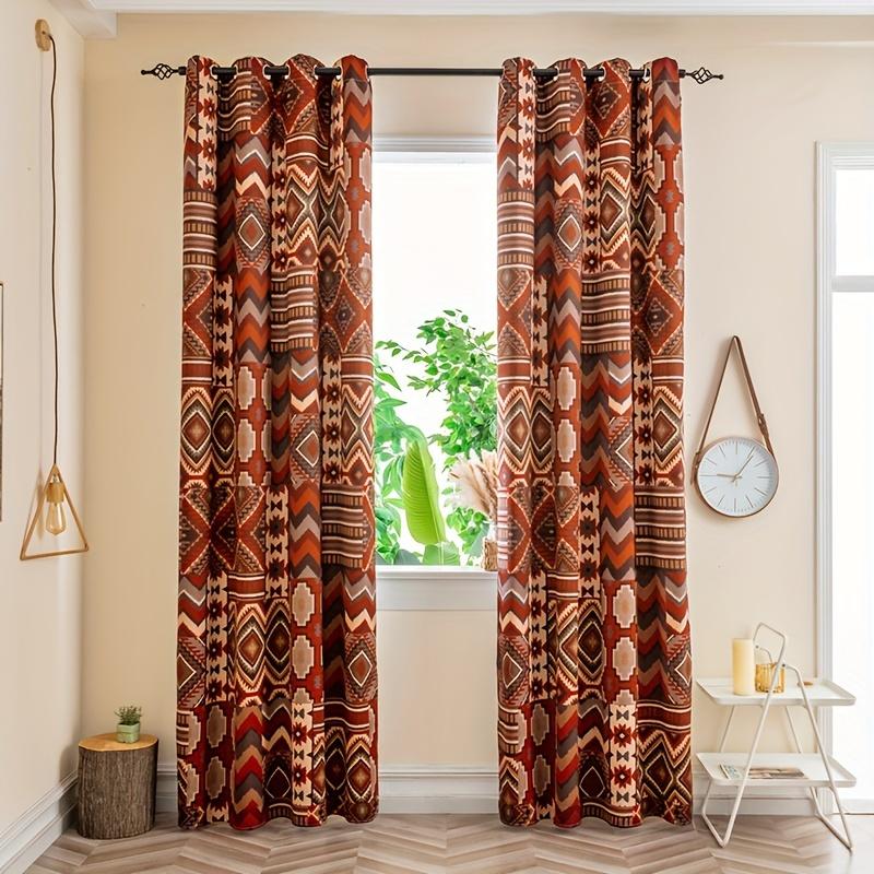 

2 шт. Винтажная богемская печатная оконная штора, карнизная оконная штора, полузатемняющие декоративные шторы для гостиной и спальни W120 X H270(CM)X2&Hook