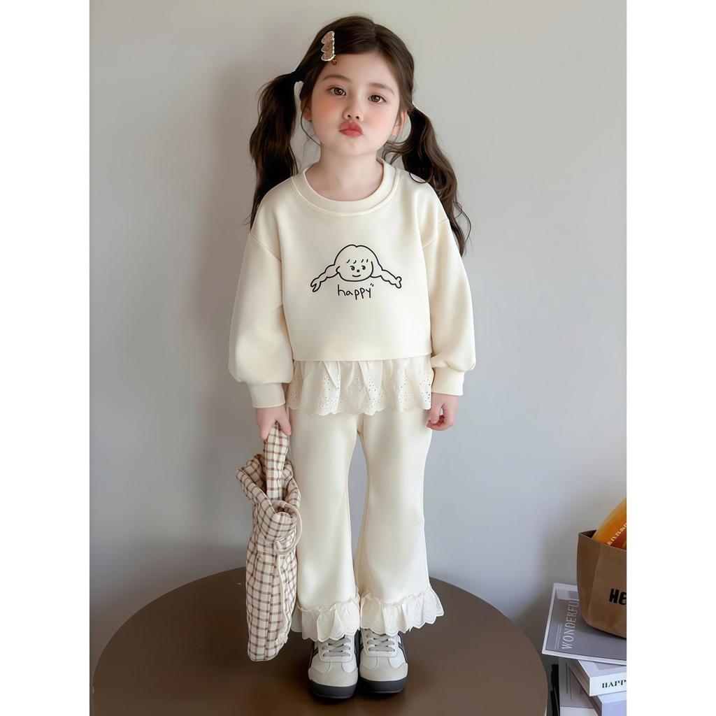 Herbst Mädchen Zweiteiler Sweatshirt & Hose Set - Stilvolles Kinder Outfit