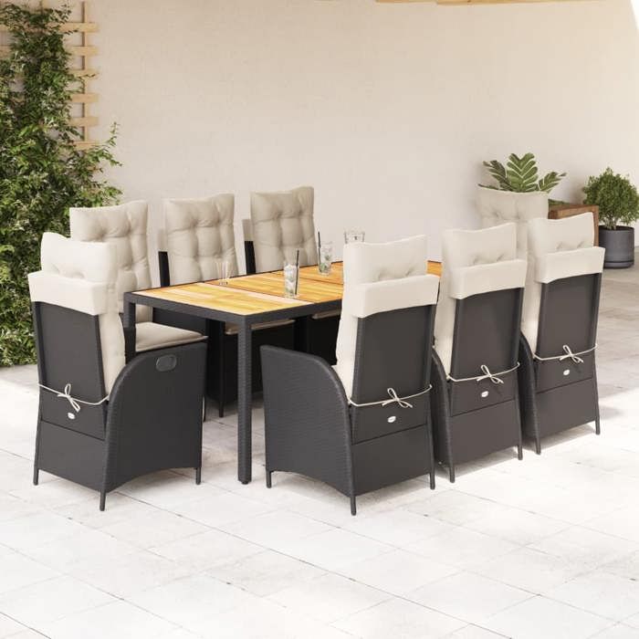 VidaXL 9-Piece Garden Dining Set with Cushions, Table and Chairs with Adjustable Backrest, Outdoor Furniture, 3213092