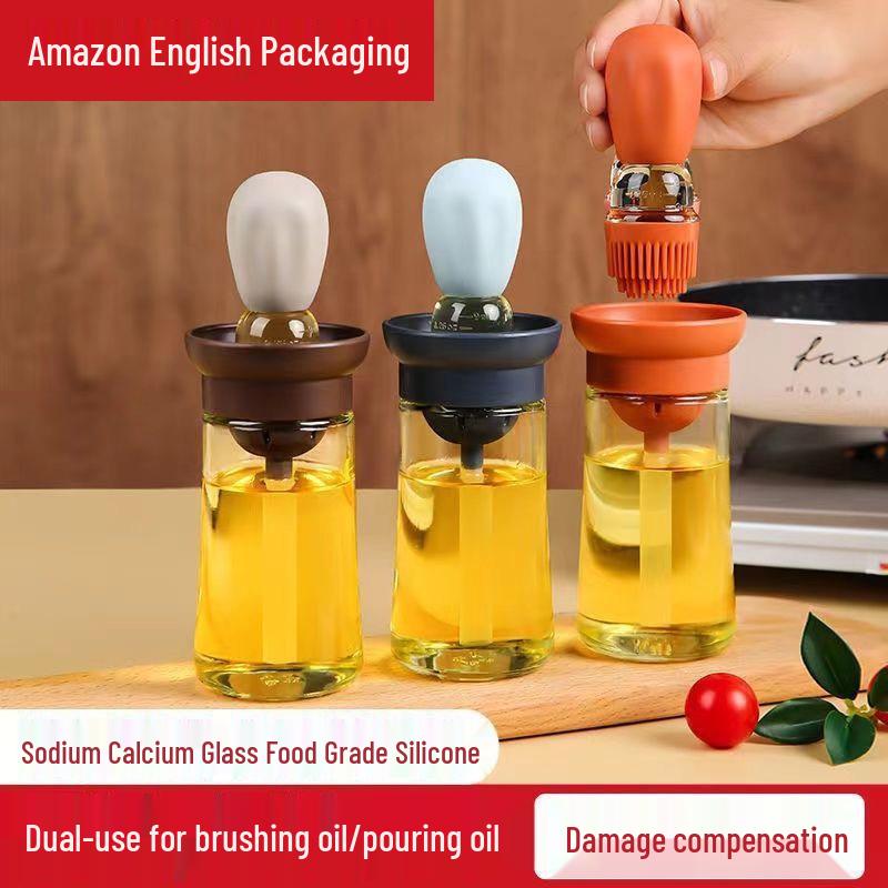 Integrated Silicone Oil Brush & Bottle for Kitchen, Baking, BBQ, and Air Fryer