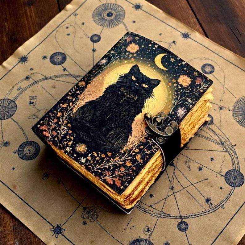 Cat Leather Journal: Vintage Handmade Grimoire, Blank Book of Shadows