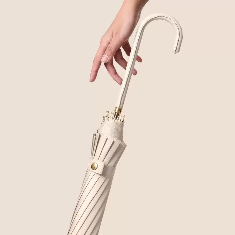 Kreativer Minimalistischer Langstielschirm, Einfarbige, Japanischer Stil, Frisch und Schlicht, Ledergriff, Gerader Schirm, Vintage Damen