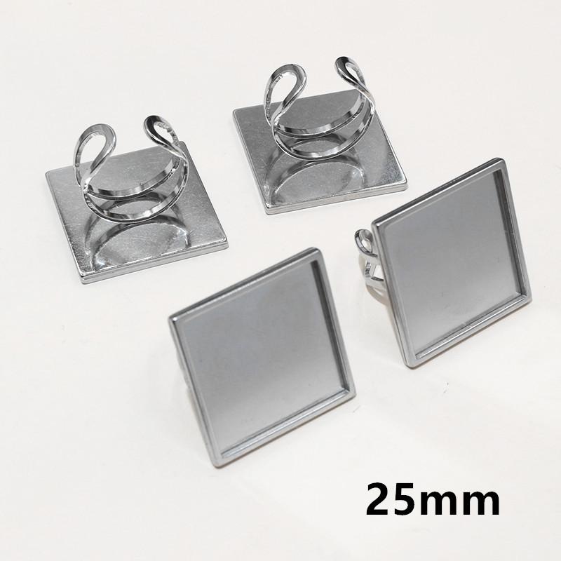 5pcs/Lot Square Rectangle Stainless Steel Thick Adjustable Ring Settings Blank Base Cabochon DIY Findings