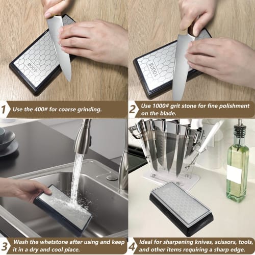 Deruilong Double-Sided Diamond Whetstone for Scissors, Knives, and Outdoor Kitchen Sharpening Tools, 400# Coarseness/1000# Extra Fineness