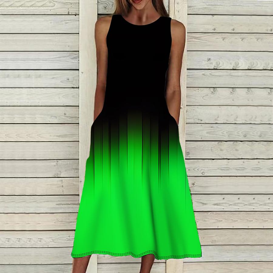 

Летнее модное сексуальное платье без рукавов, мягкое повседневное платье с 3D градиентным принтом, платье на бретельках без рукавов, летнее платье на подтяжках 4XL зелёный