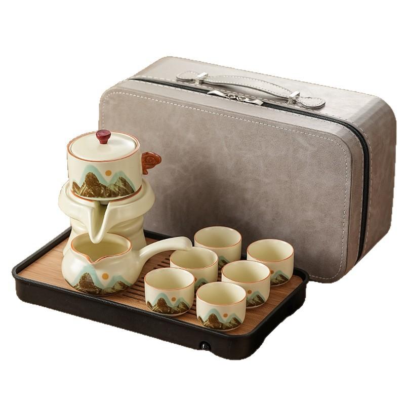 Semi-automatic Kung Fu Lazy Tea Set Huang Ru Qingshan Set Household High-end Stone Grinding Teapot Enterprise Souvenir