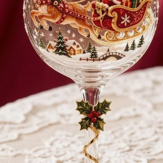 Klares Borosilikatglas Weihnachts-Stielweinglas, Schneemann/Weihnachtsmannkranz/Elch/Weihnachtsbaum Handbemalt, Einzigartige Austauschgeschenke Kreatives Stielglas