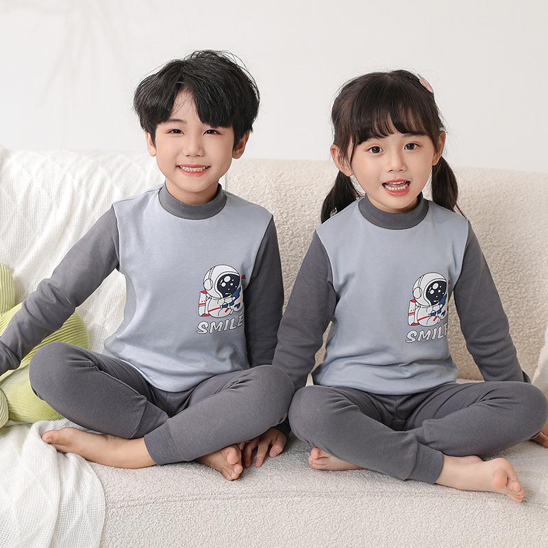 Children's pajamas pure cotton boys' long johns set girls' baby thermal underwear medium and children's bottom cotton sweater