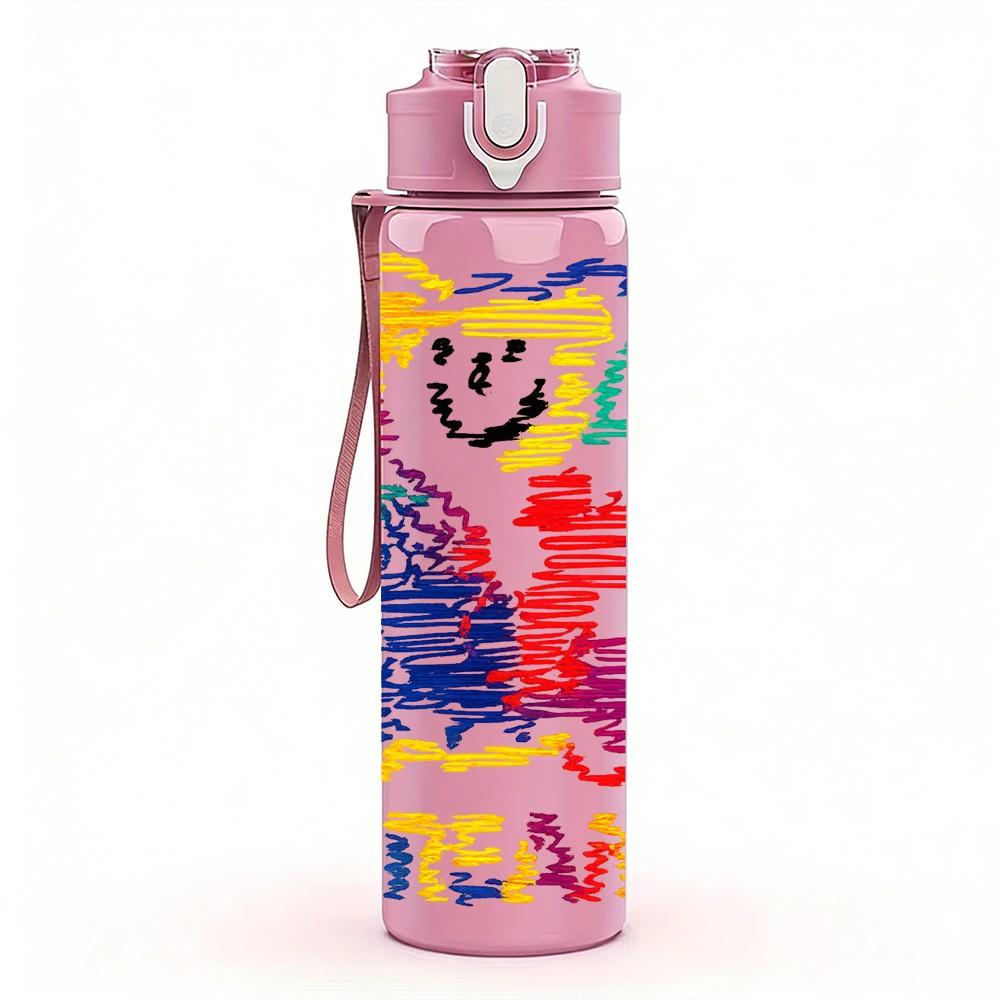 1PC Colorful Bear Team Art 750ml Color Plastic Sports Water Bottle Leakproof Flip Straw Lid Suitable for Sports Office Home Use
