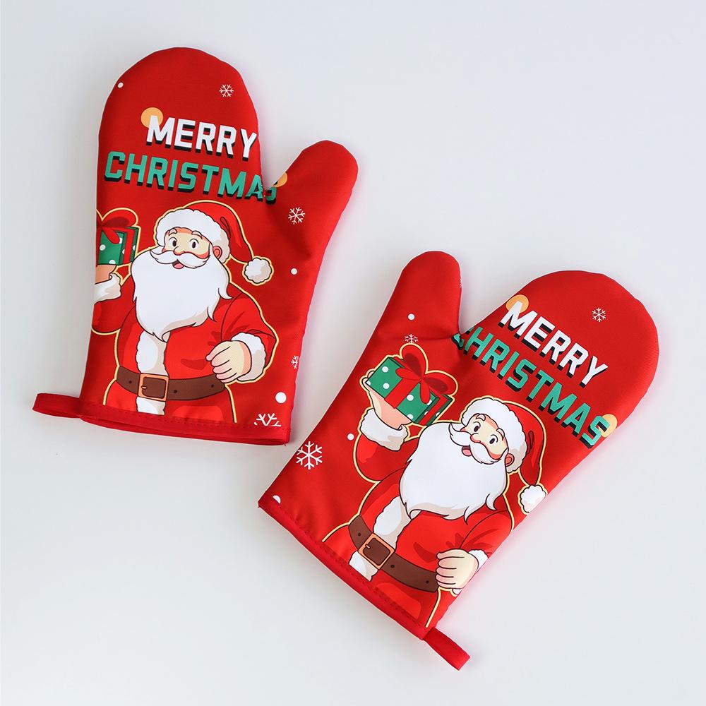 Christmas Microwave Oven Gloves New Oven Insulation Gloves Insulation Pads Thickened and High Temperature Resistant