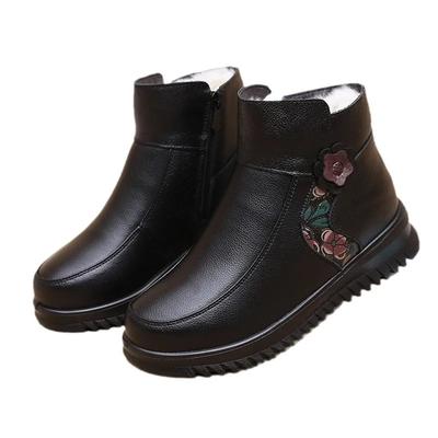 New Boots Women Genuine Leather Keep Warm Shoes Women Wool Ankle Boots Flat Casual Mother Waterproof Non-slip Booties