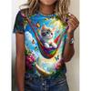 Summer Women's 3D Digital Printed T-shirt Creative Animal Pattern Round Neck Casual Short Sleeve Loose Fashion Top