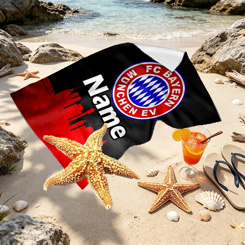 Custom Name Personalized FC Bayern Print Beach Towel, for Trip Camping Beach Party Home Decor, Birthday Gift for Family & Friends