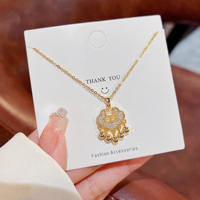 Design a Sense of Safety Lock Student Pendant 18K Gold Fashion Clavicle Chain To Send Children Auspicious Gifts Longevity Lock Necklace.