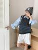 2025 Korean Retro Stripe Knit Vest with Horn Buttons - Women's Sleeveless Round Neck Sweater